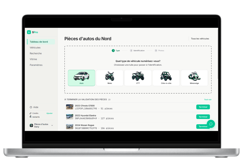 Choix du type de véhicule à numériser