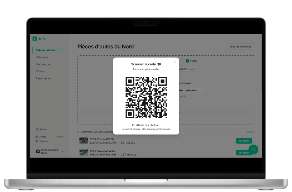 Scan du code QR pour envoyer les photos